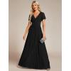 image:imageEverPretty Womens VNeck Glitter Formal Dresses Pleated Short Sleeves Floor Length ALine Mother of Bride Dress 11961Black