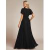 image:imageEverPretty Womens VNeck Glitter Formal Dresses Pleated Short Sleeves Floor Length ALine Mother of Bride Dress 11961Black