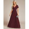 image:imageEverPretty Womens VNeck Glitter Formal Dresses Pleated Short Sleeves Floor Length ALine Mother of Bride Dress 11961Burgundy
