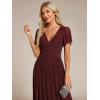image:imageEverPretty Womens VNeck Glitter Formal Dresses Pleated Short Sleeves Floor Length ALine Mother of Bride Dress 11961Burgundy