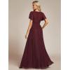 image:imageEverPretty Womens VNeck Glitter Formal Dresses Pleated Short Sleeves Floor Length ALine Mother of Bride Dress 11961Burgundy