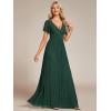 image:imageEverPretty Womens VNeck Glitter Formal Dresses Pleated Short Sleeves Floor Length ALine Mother of Bride Dress 11961Dark Green
