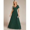 image:imageEverPretty Womens VNeck Glitter Formal Dresses Pleated Short Sleeves Floor Length ALine Mother of Bride Dress 11961Dark Green
