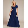 image:imageEverPretty Womens VNeck Glitter Formal Dresses Pleated Short Sleeves Floor Length ALine Mother of Bride Dress 11961Navy Blue