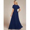 image:imageEverPretty Womens VNeck Glitter Formal Dresses Pleated Short Sleeves Floor Length ALine Mother of Bride Dress 11961Navy Blue