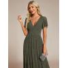 image:imageEverPretty Womens VNeck Glitter Formal Dresses Pleated Short Sleeves Floor Length ALine Mother of Bride Dress 11961Olive Green