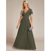 image:imageEverPretty Womens VNeck Glitter Formal Dresses Pleated Short Sleeves Floor Length ALine Mother of Bride Dress 11961Olive Green