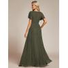 image:imageEverPretty Womens VNeck Glitter Formal Dresses Pleated Short Sleeves Floor Length ALine Mother of Bride Dress 11961Olive Green