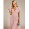 image:imageEverPretty Womens VNeck Glitter Formal Dresses Pleated Short Sleeves Floor Length ALine Mother of Bride Dress 11961Pink
