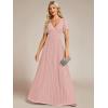 image:imageEverPretty Womens VNeck Glitter Formal Dresses Pleated Short Sleeves Floor Length ALine Mother of Bride Dress 11961Pink