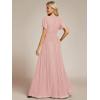 image:imageEverPretty Womens VNeck Glitter Formal Dresses Pleated Short Sleeves Floor Length ALine Mother of Bride Dress 11961Pink