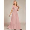 image:imageEverPretty Womens VNeck Glitter Formal Dresses Pleated Short Sleeves Floor Length ALine Mother of Bride Dress 11961Pink