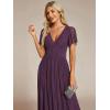 image:imageEverPretty Womens VNeck Glitter Formal Dresses Pleated Short Sleeves Floor Length ALine Mother of Bride Dress 11961Purple Wisteria
