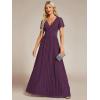 image:imageEverPretty Womens VNeck Glitter Formal Dresses Pleated Short Sleeves Floor Length ALine Mother of Bride Dress 11961Purple Wisteria