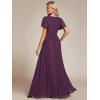 image:imageEverPretty Womens VNeck Glitter Formal Dresses Pleated Short Sleeves Floor Length ALine Mother of Bride Dress 11961Purple Wisteria