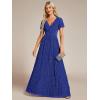 image:imageEverPretty Womens VNeck Glitter Formal Dresses Pleated Short Sleeves Floor Length ALine Mother of Bride Dress 11961Sapphire Blue