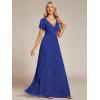 image:imageEverPretty Womens VNeck Glitter Formal Dresses Pleated Short Sleeves Floor Length ALine Mother of Bride Dress 11961Sapphire Blue