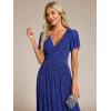 image:imageEverPretty Womens VNeck Glitter Formal Dresses Pleated Short Sleeves Floor Length ALine Mother of Bride Dress 11961Sapphire Blue
