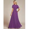 image:imageEverPretty Womens VNeck Glitter Formal Dresses Pleated Short Sleeves Floor Length ALine Mother of Bride Dress 11961Sparkling Grape