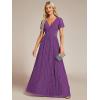 image:imageEverPretty Womens VNeck Glitter Formal Dresses Pleated Short Sleeves Floor Length ALine Mother of Bride Dress 11961Sparkling Grape