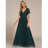 image:imageEverPretty Womens VNeck Glitter Formal Dresses Pleated Short Sleeves Floor Length ALine Mother of Bride Dress 11961Teal