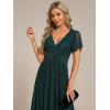 image:imageEverPretty Womens VNeck Glitter Formal Dresses Pleated Short Sleeves Floor Length ALine Mother of Bride Dress 11961Teal