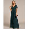 image:imageEverPretty Womens VNeck Glitter Formal Dresses Pleated Short Sleeves Floor Length ALine Mother of Bride Dress 11961Teal