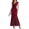 image:imageEverPretty Womens Glitter VNeck Formal Wedding Guest Dress Sequin Stretchy Prom Evening Gown Mother of Bride Dresses 02657Burgundy