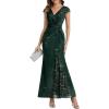 image:imageEverPretty Womens Glitter VNeck Formal Wedding Guest Dress Sequin Stretchy Prom Evening Gown Mother of Bride Dresses 02657Dark Green