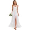 image:imageEverPretty Womens Sexy Side Slit V Neck Spaghetti Straps Chiffon A Line Bridesmaid Dress 0128BPHWhite
