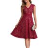 image:imageEverPretty Womens V Neck Lace Cocktail Wedding Guest Dress Cap Sleeve Midi Birthday Semi Formal Dresses 02643Dark Red