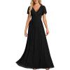 image:imageEverPretty Womens VNeck Glitter Formal Dresses Pleated Short Sleeves Floor Length ALine Mother of Bride Dress 11961Black