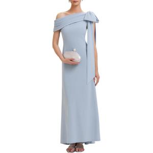 image:imageEverPretty Womens Elegant One Shoulder Bow Sash Stretch Crepe Formal Wedding Guest Dress Prom Dresses Evening Gowns 02632Ice Blue