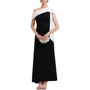 image:imageEverPretty Womens Elegant One Shoulder Bow Sash Stretch Crepe Formal Wedding Guest Dress Prom Dresses Evening Gowns 02632Ivory Black