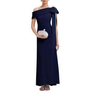 image:imageEverPretty Womens Elegant One Shoulder Bow Sash Stretch Crepe Formal Wedding Guest Dress Prom Dresses Evening Gowns 02632Navy Blue