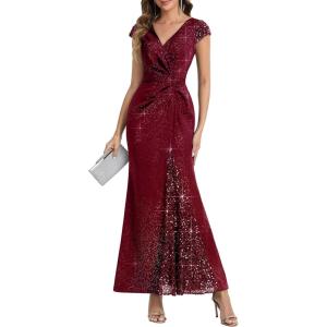 image:imageEverPretty Womens Glitter VNeck Formal Wedding Guest Dress Sequin Stretchy Prom Evening Gown Mother of Bride Dresses 02657Burgundy