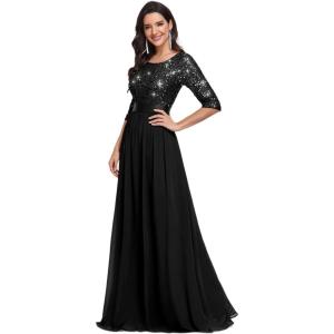 image:imageEverPretty Womens Sequin Chiffon Formal Evening Dresses A Line Half Sleeves Mother of The Bride Dress 00683Black