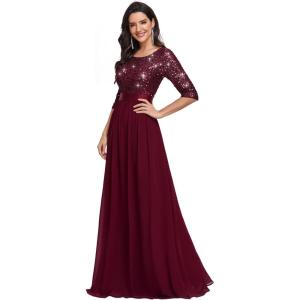 image:imageEverPretty Womens Sequin Chiffon Formal Evening Dresses A Line Half Sleeves Mother of The Bride Dress 00683Burgundy