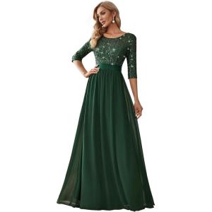 image:imageEverPretty Womens Sequin Chiffon Formal Evening Dresses A Line Half Sleeves Mother of The Bride Dress 00683Dark Green