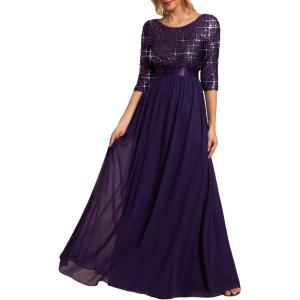 image:imageEverPretty Womens Sequin Chiffon Formal Evening Dresses A Line Half Sleeves Mother of The Bride Dress 00683Dark Purple