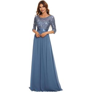 image:imageEverPretty Womens Sequin Chiffon Formal Evening Dresses A Line Half Sleeves Mother of The Bride Dress 00683Dusty Navy