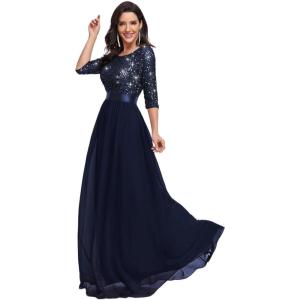 image:imageEverPretty Womens Sequin Chiffon Formal Evening Dresses A Line Half Sleeves Mother of The Bride Dress 00683Navy Blue