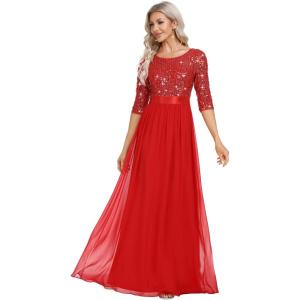 image:imageEverPretty Womens Sequin Chiffon Formal Evening Dresses A Line Half Sleeves Mother of The Bride Dress 00683Red