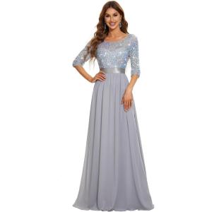 image:imageEverPretty Womens Sequin Chiffon Formal Evening Dresses A Line Half Sleeves Mother of The Bride Dress 00683Silver