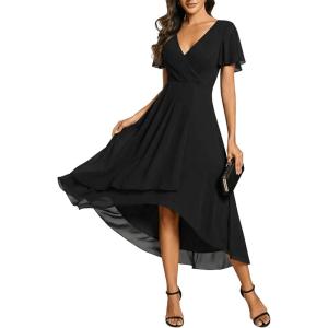 image:imageEverPretty Womens Spring Summer Chiffon Wedding Guest Dresses V Neck Ruffle Sleeves Midi Semi Formal Cocktail DressAblack