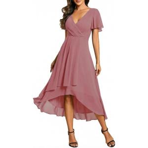 image:imageEverPretty Womens Spring Summer Chiffon Wedding Guest Dresses V Neck Ruffle Sleeves Midi Semi Formal Cocktail DressAorchid