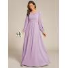 image:imageEverPretty Womens Crewneck Long Lantern Sleeves Floor Length ALine Pleated Chiffon Formal Dress 0106BFrosted Lilac