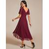 image:imageEverPretty Womens Summer Chiffon Formal Wedding Guest Dresses Pleated VNeck Short Sleeves Cocktail Dress 01923Burgundy