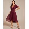 image:imageEverPretty Womens Summer Chiffon Formal Wedding Guest Dresses Pleated VNeck Short Sleeves Cocktail Dress 01923Burgundy