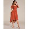 image:imageEverPretty Womens Summer Chiffon Formal Wedding Guest Dresses Pleated VNeck Short Sleeves Cocktail Dress 01923Burnt Orange